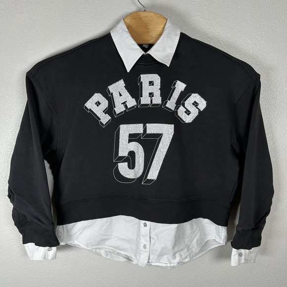 Cinq A Sept Heatset Paris 57 Justina Combo Sweatshirt Black Womens Medium